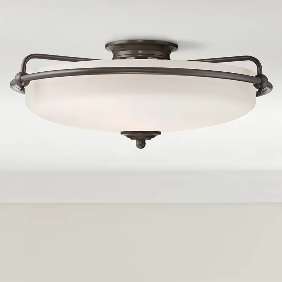 Quoizel Griffin 21" Bronze and White Glass Floating Ceiling Light