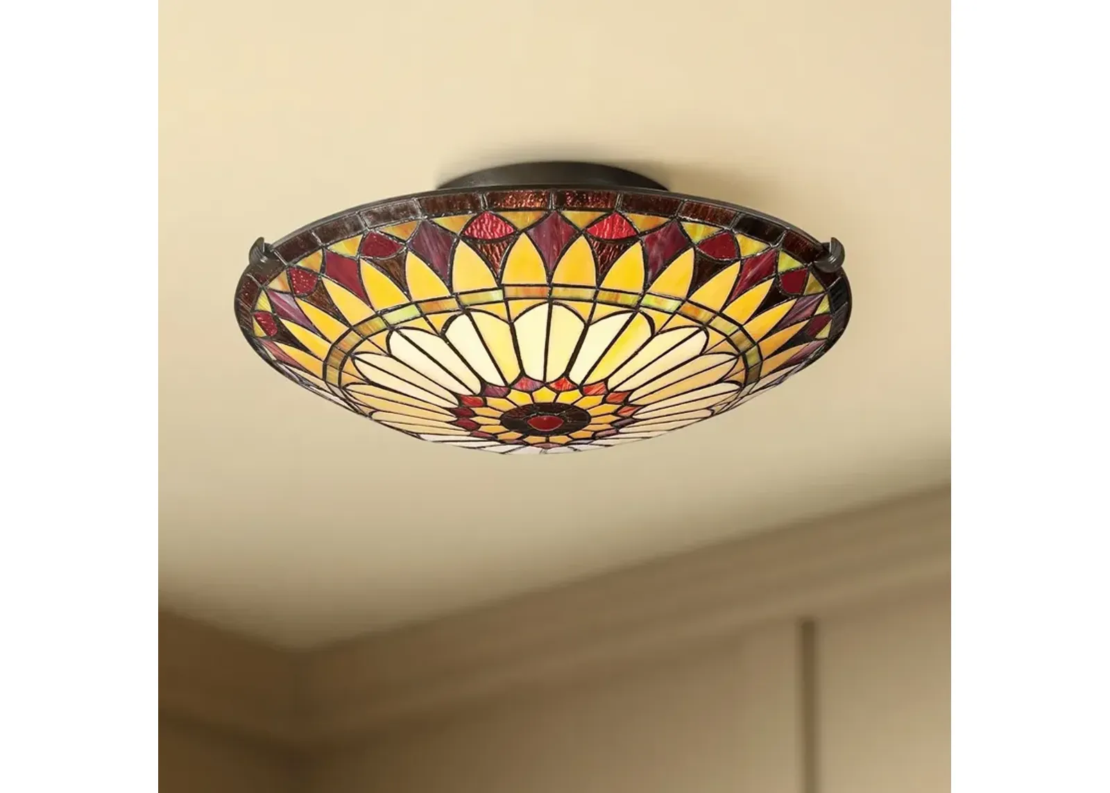 Quoizel West End 17" Wide Tiffany-Style Sunflower Ceiling Light