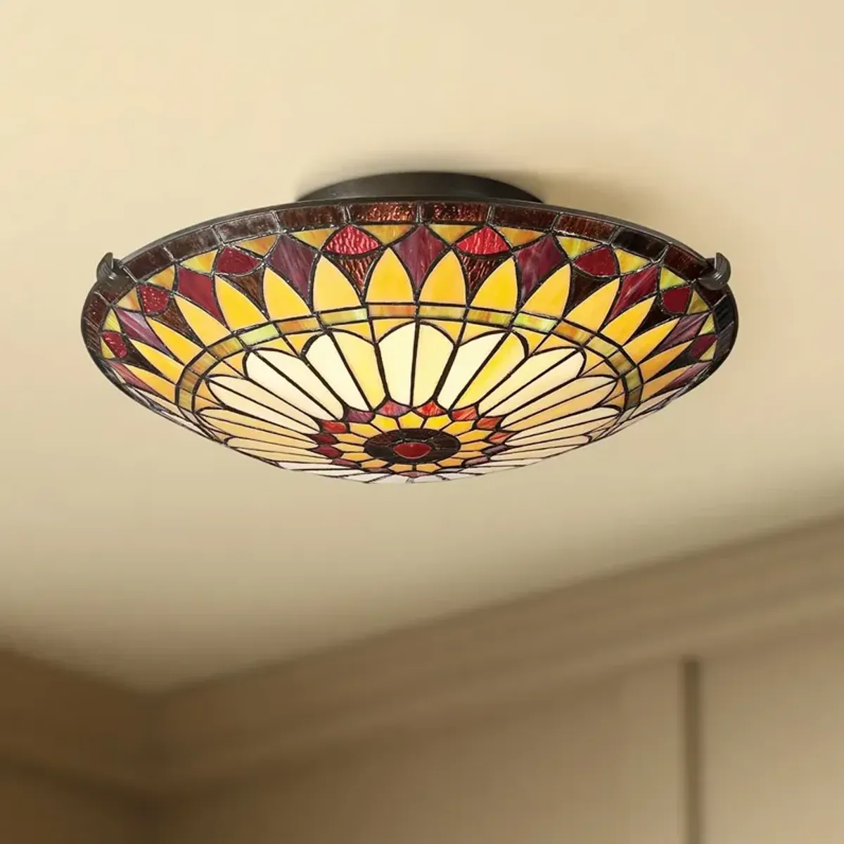 Quoizel West End 17" Wide Tiffany-Style Sunflower Ceiling Light