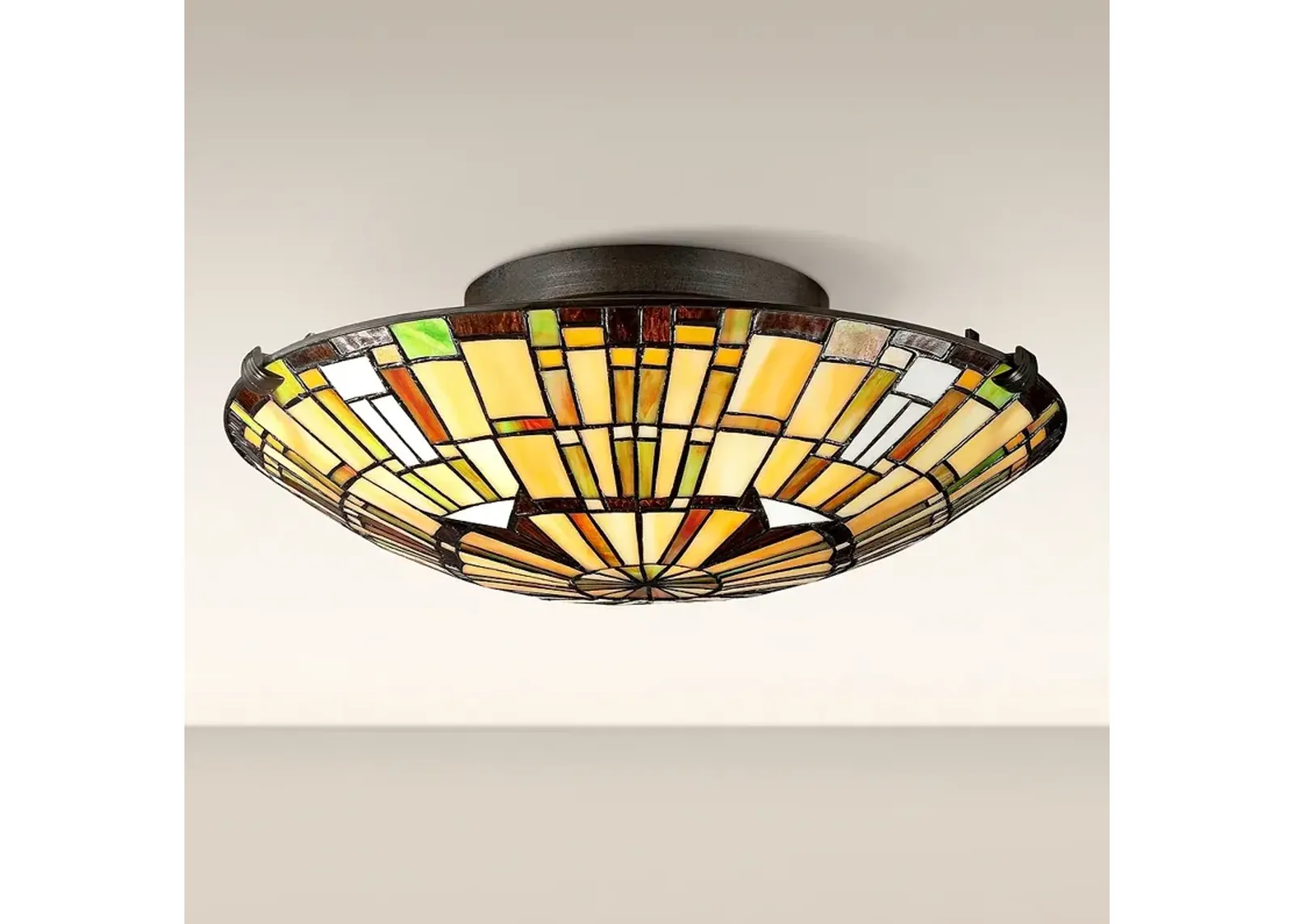 Quoizel Reed 17" Wide Vintage Bronze Tiffany-Style Ceiling Light