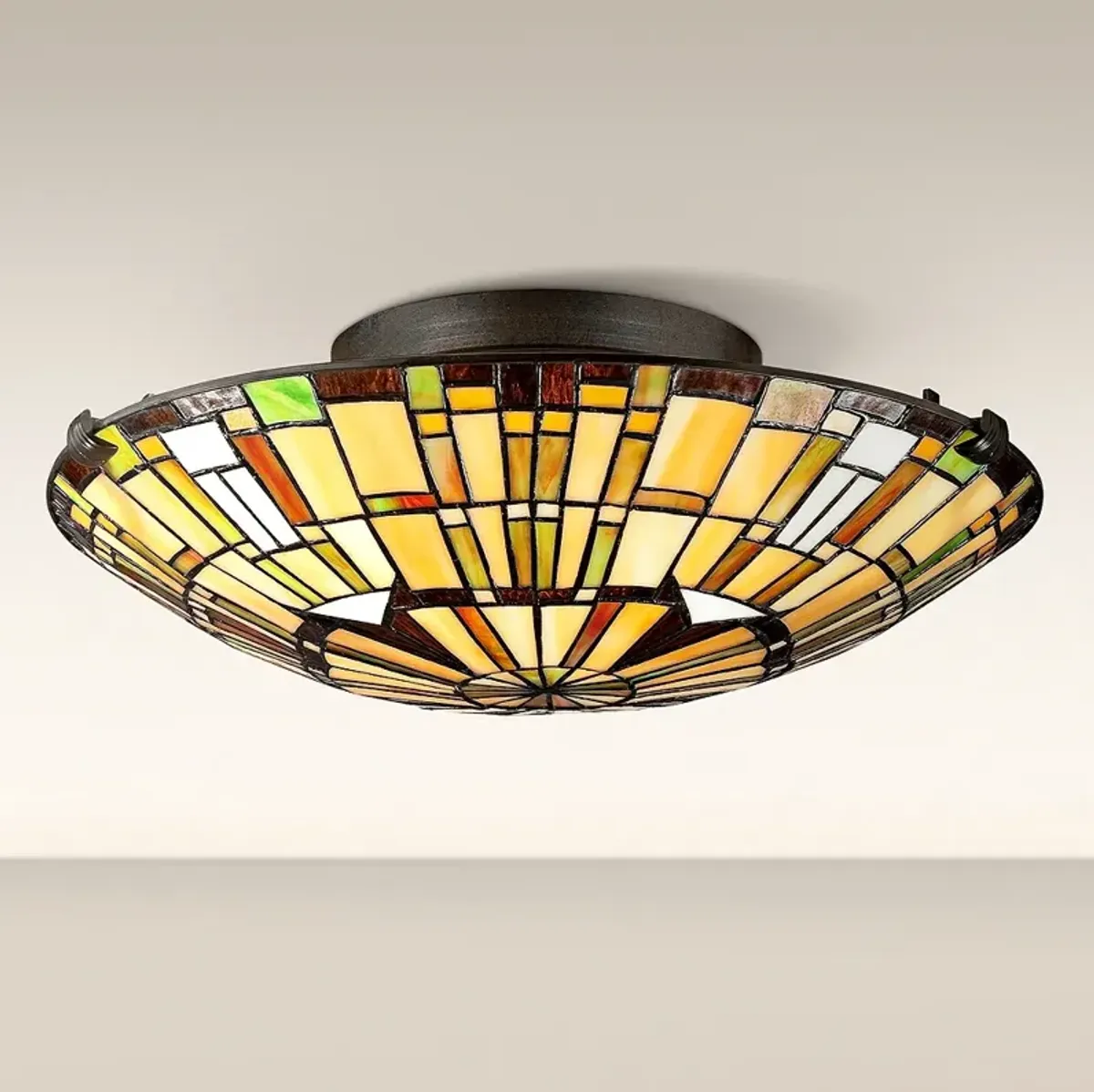 Quoizel Reed 17" Wide Vintage Bronze Tiffany-Style Ceiling Light