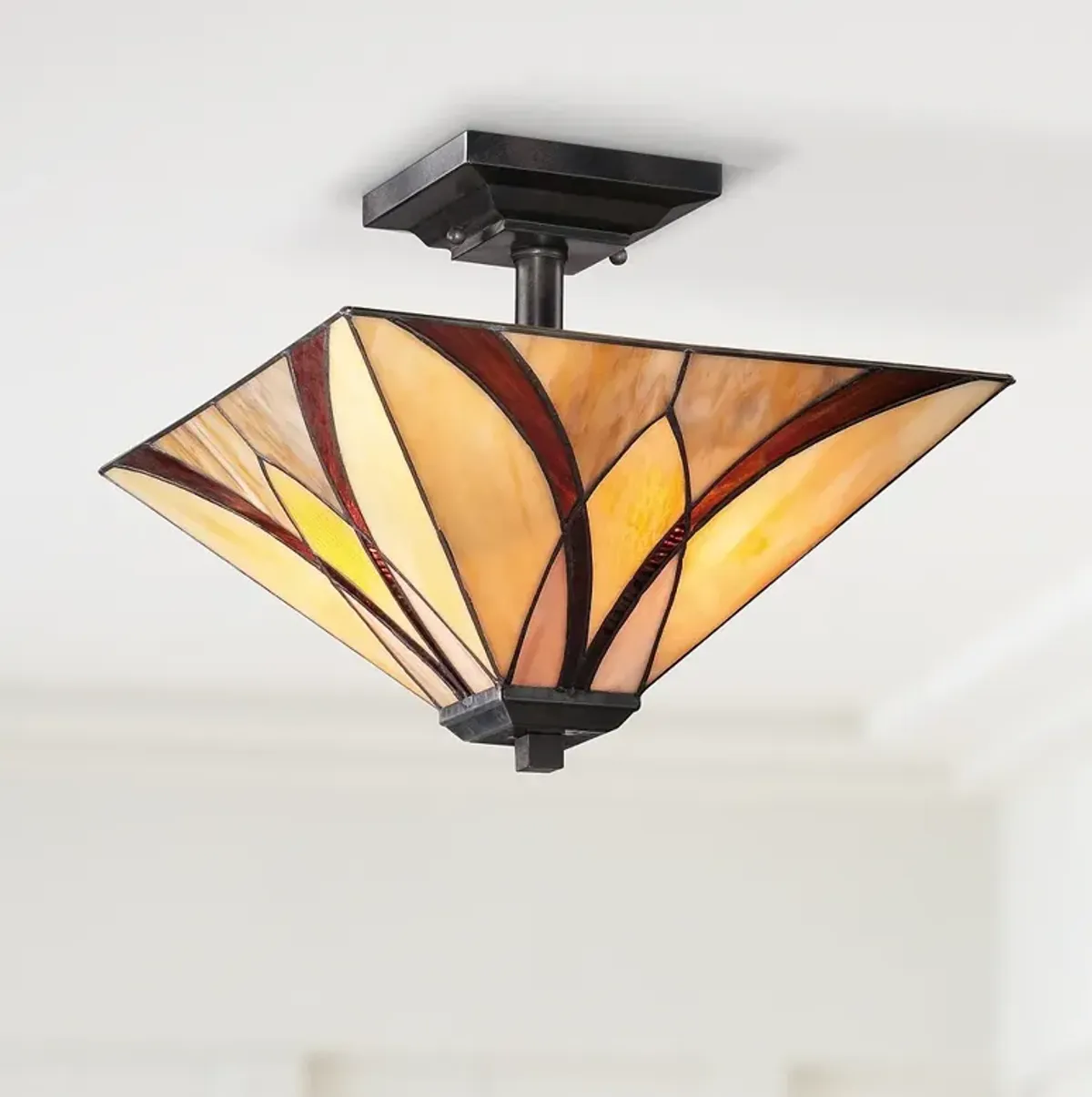 Quoizel Asheville 14" Wide Valiant Bronze Tiffany-Style Ceiling Light