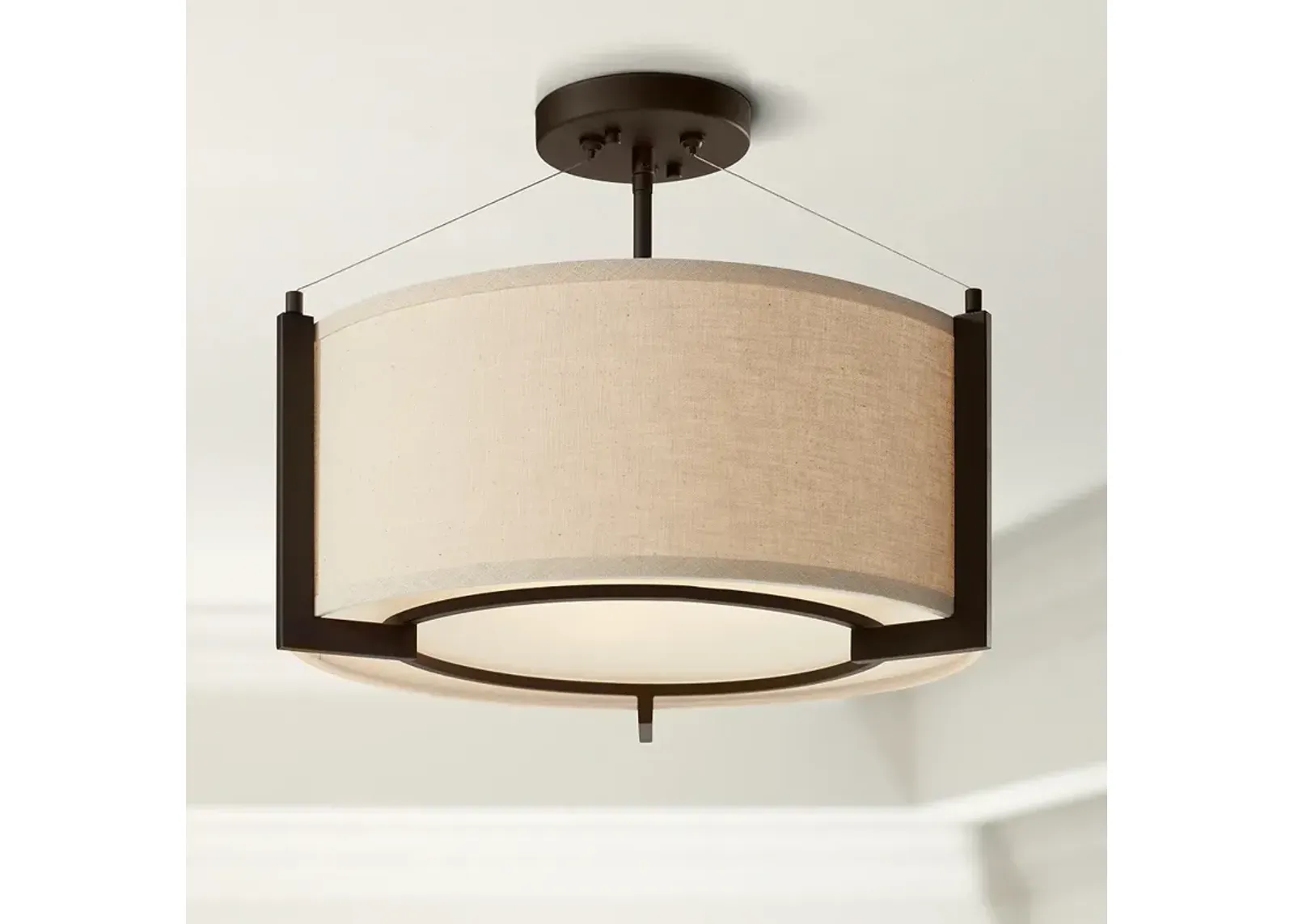 Possini Euro Stinson 17 1/4" Linen and Bronze 3-Light Ceiling Light