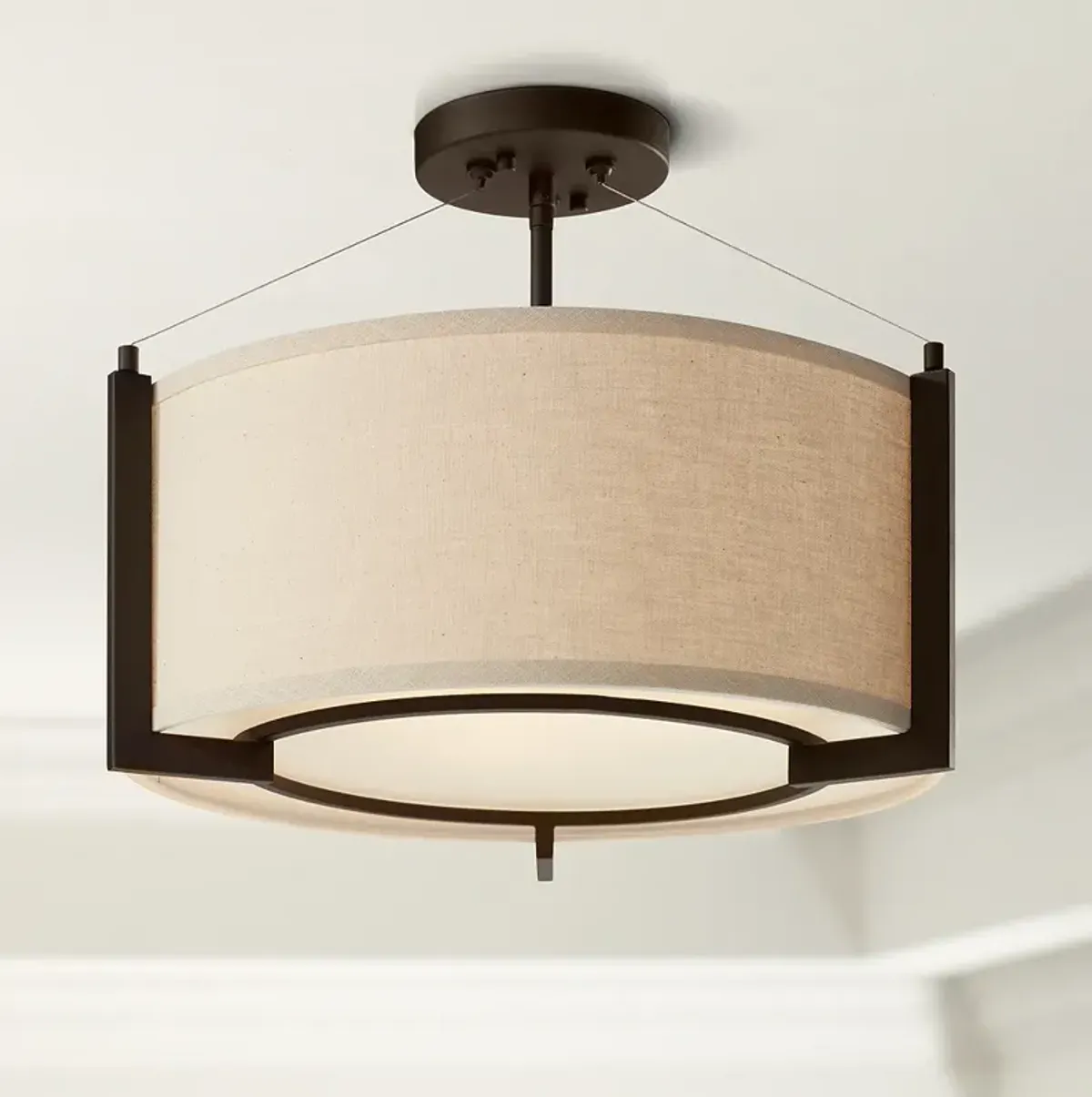 Possini Euro Stinson 17 1/4" Linen and Bronze 3-Light Ceiling Light