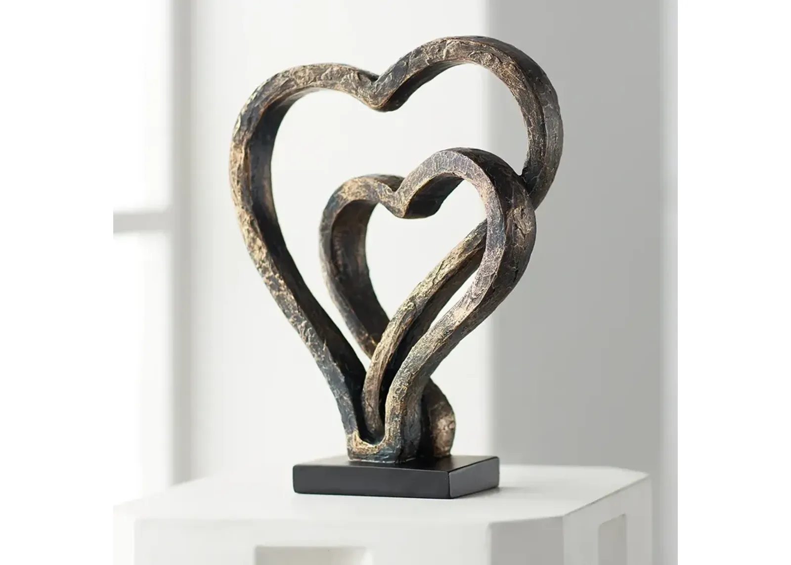 Interlocking Hearts 11 3/4" High Bronze Finish Sculpture