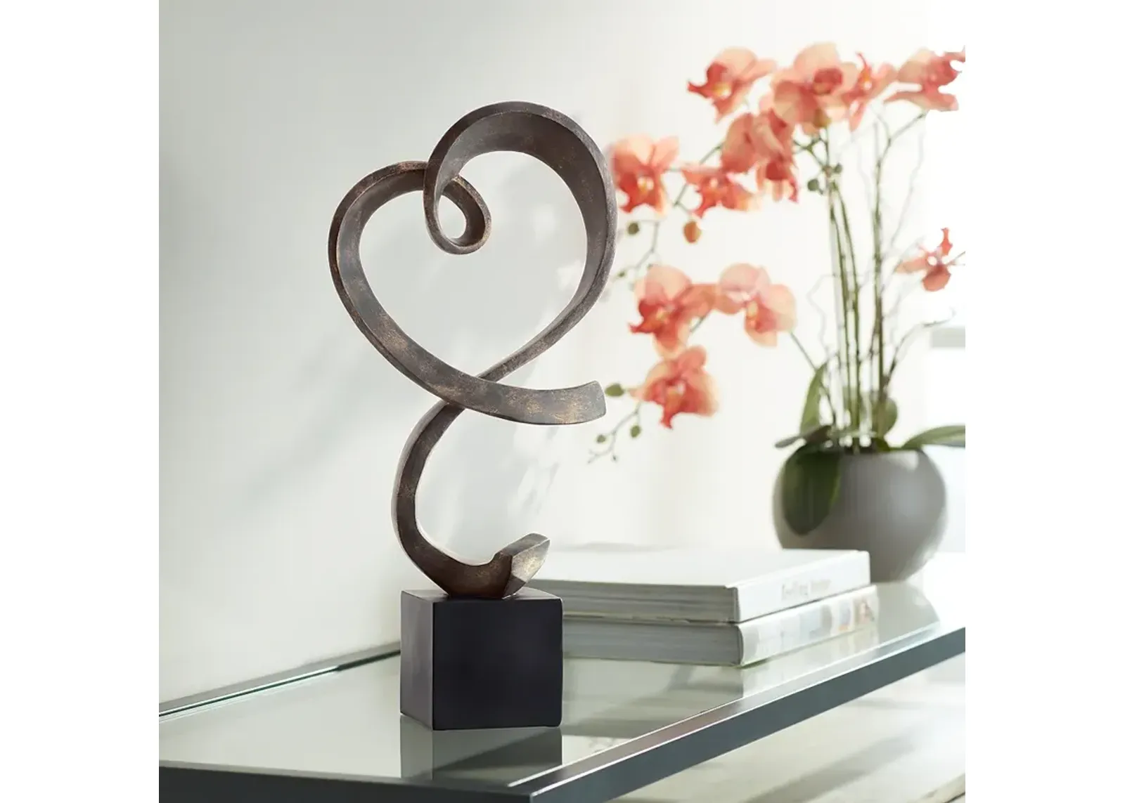 Swirling Heart 17 1/4" High Brushed Nickel Modern Sculpture