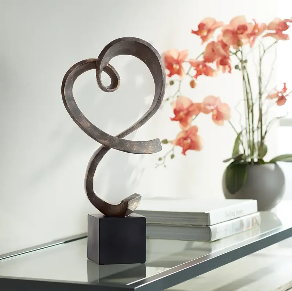 Swirling Heart 17 1/4" High Brushed Nickel Modern Sculpture