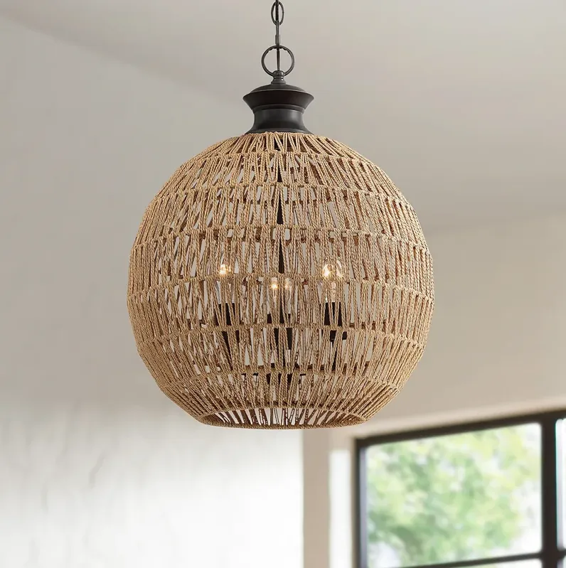 Casablanca 18 1/4" Wide Bronze Natural Rope 3-Light Pendant