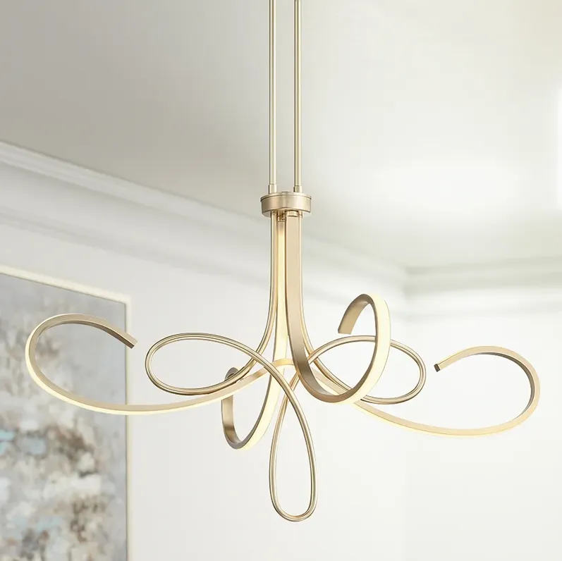 George Kovacs Astor 32" Gold Modern LED Abstract Ribbon Chandelier