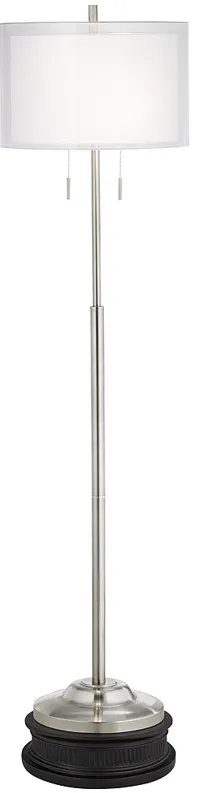 Possini Euro Roxie Modern Brushed Nickel Double Shade Floor Lamp with Riser