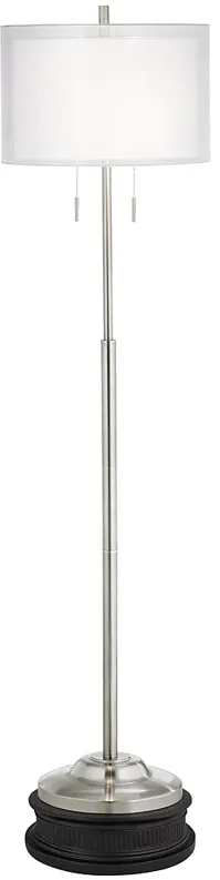 Possini Euro Roxie Modern Brushed Nickel Double Shade Floor Lamp with Riser