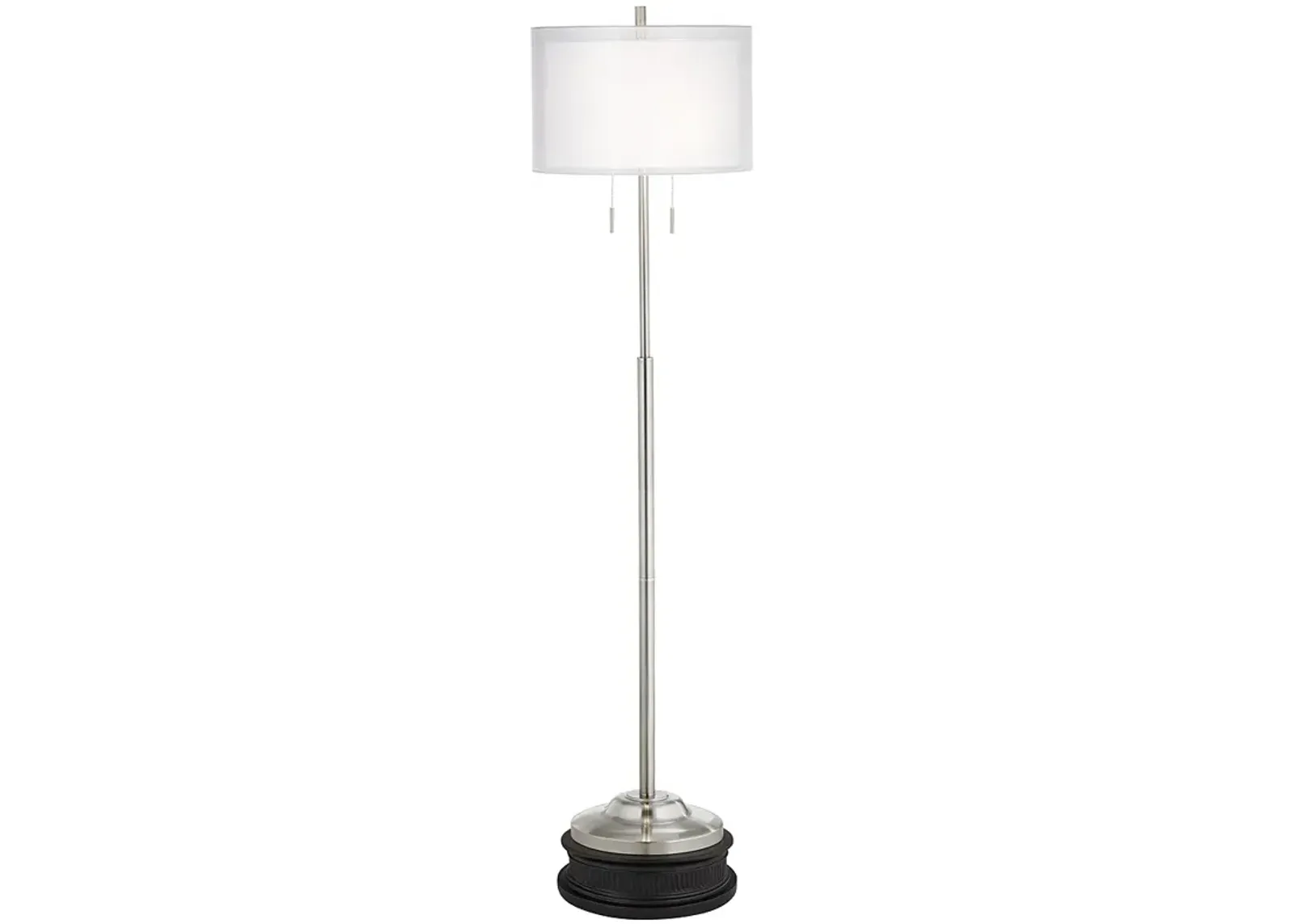 Possini Euro Roxie Modern Brushed Nickel Double Shade Floor Lamp with Riser