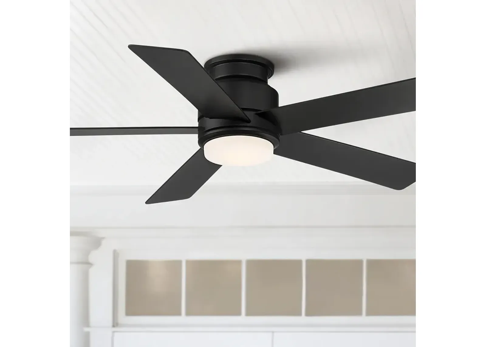 52" Casa Vieja Grand Palm Black Damp Rated LED Hugger Fan with Remote