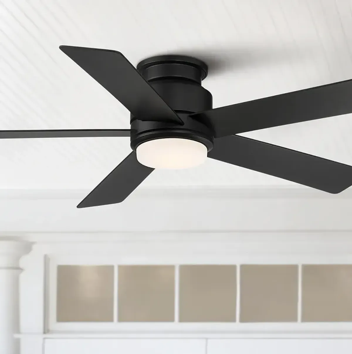 52" Casa Vieja Grand Palm Black Damp Rated LED Hugger Fan with Remote