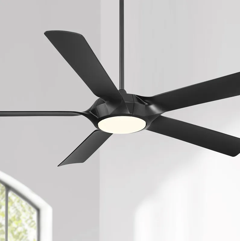 60" Casa Vieja Grand Regal Matte Black LED Ceiling Fan With Remote