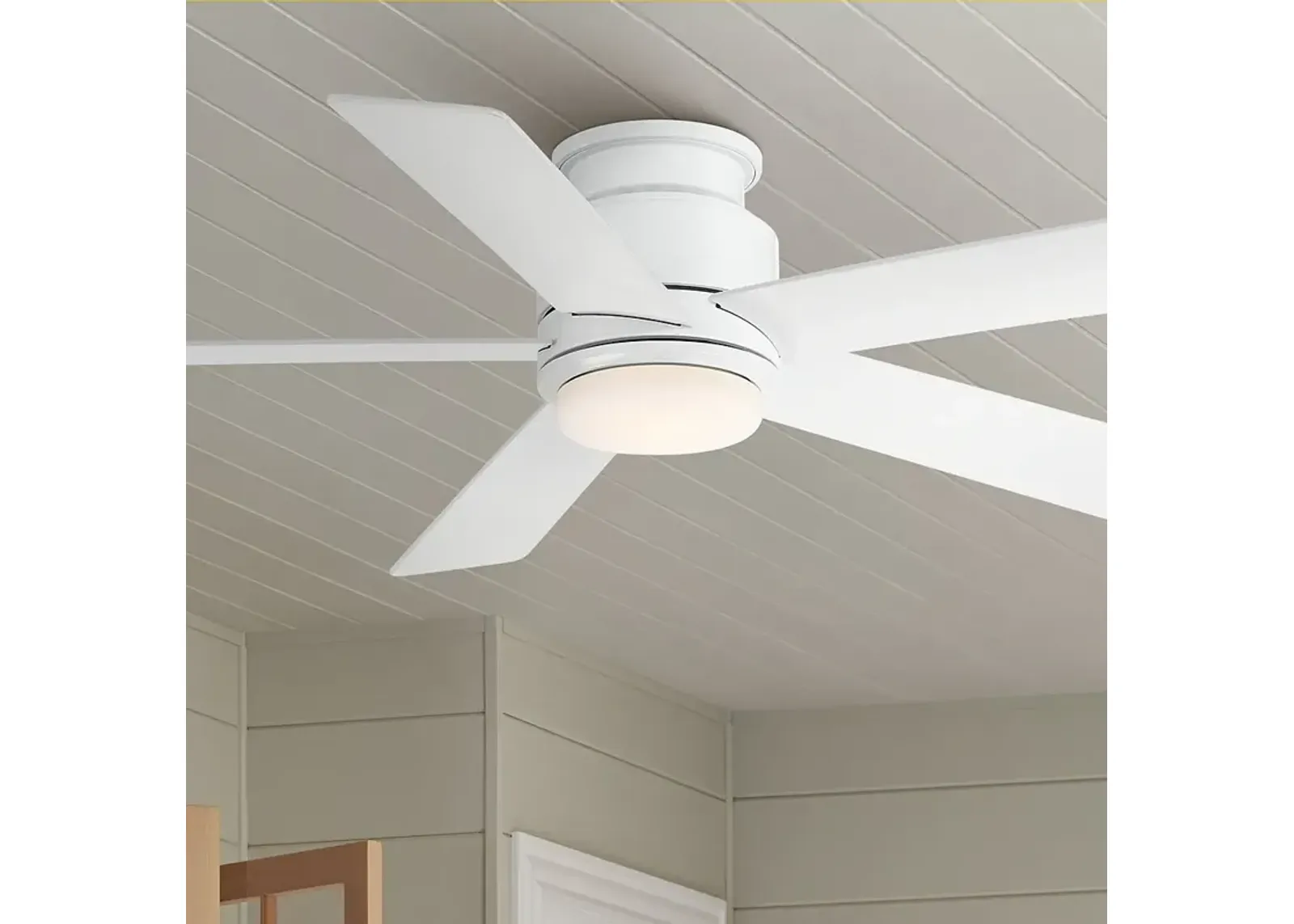 52" Casa Vieja Grand Palm White LED Damp Rated Hugger Fan with Remote