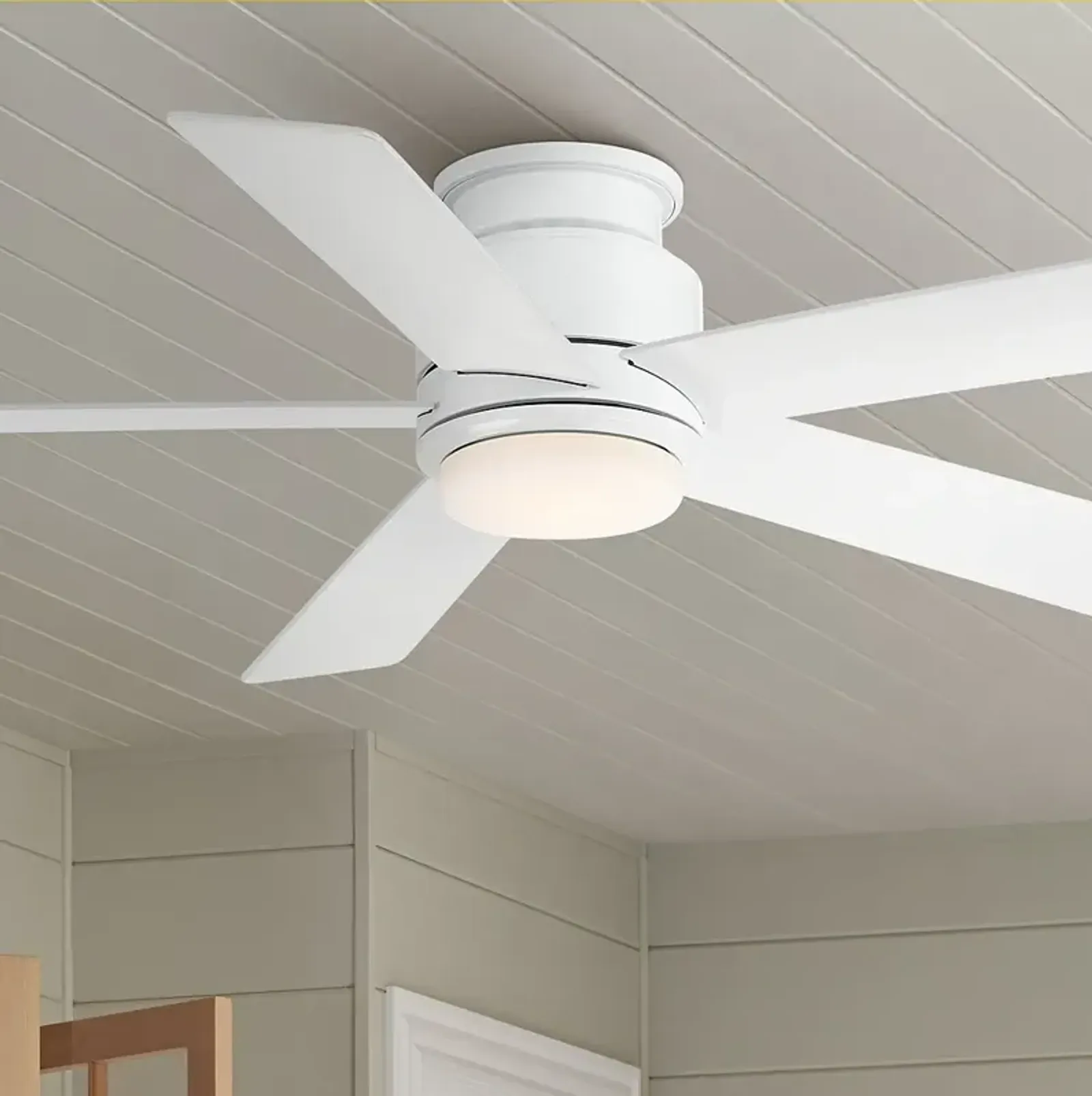 52" Casa Vieja Grand Palm White LED Damp Rated Hugger Fan with Remote