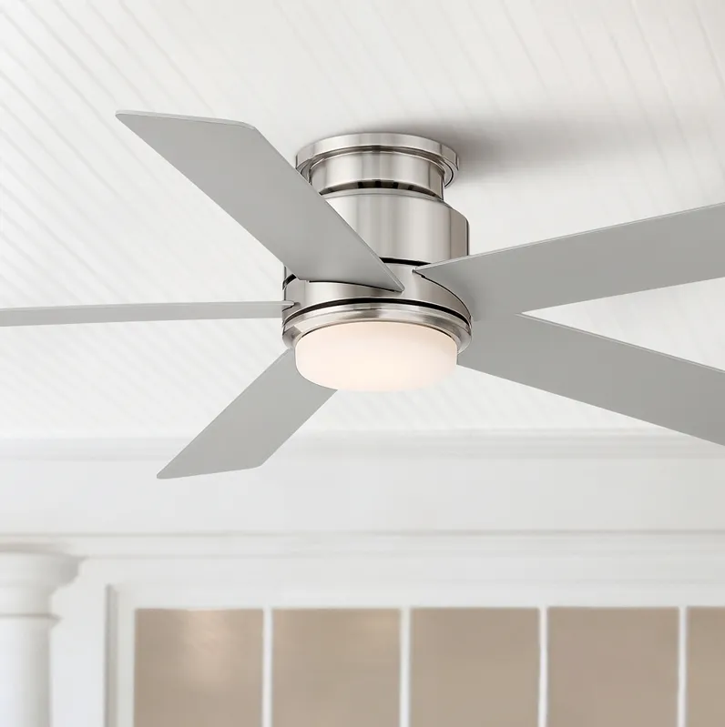 52" Casa Vieja Grand Palm Nickel LED Damp Rated Hugger Fan with Remote