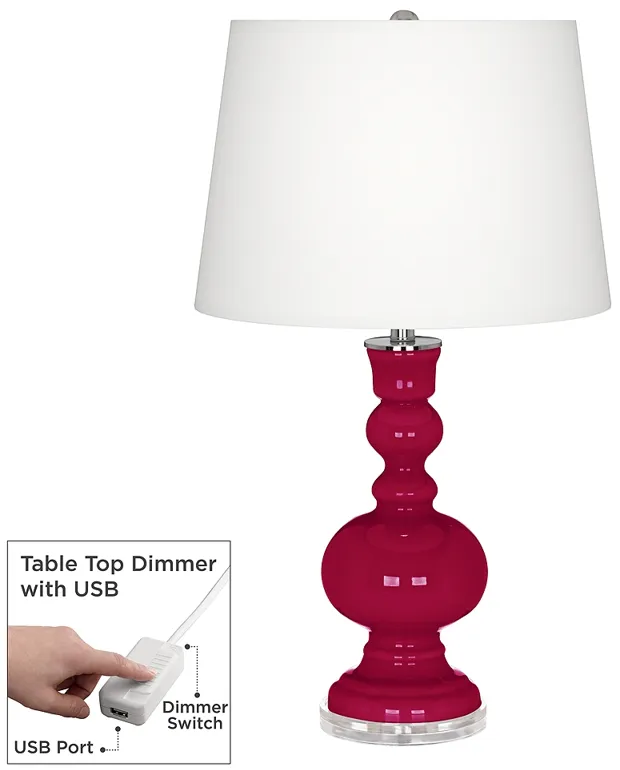 French Burgundy Apothecary Table Lamp with Dimmer
