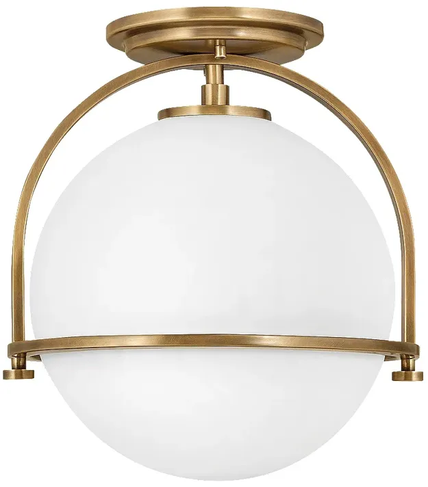 Hinkley Somerset 11 1/2" Heritage Brass White Globe LED Ceiling Light