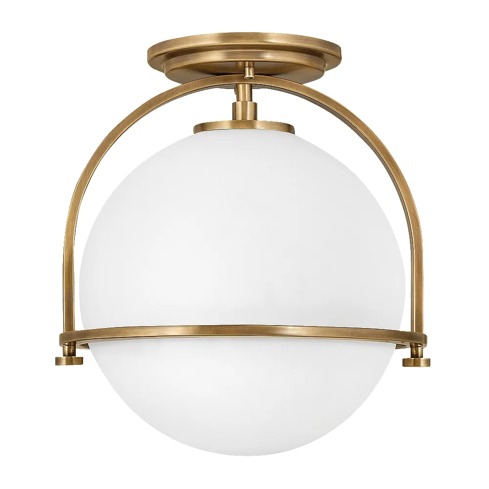 Hinkley Somerset 11 1/2" Heritage Brass White Globe LED Ceiling Light