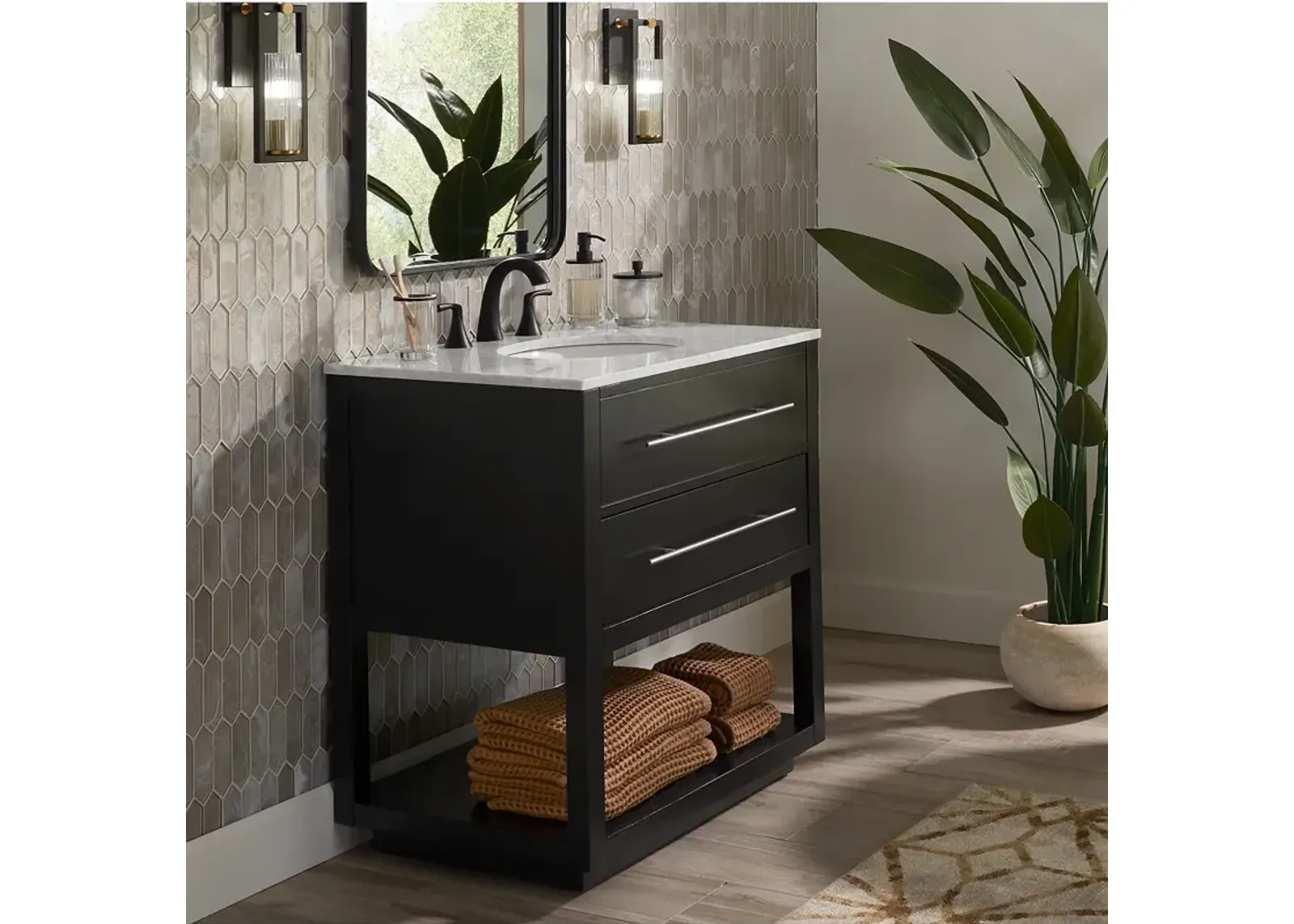 Marcello 32" Wide Black and White Marble 1-Drawer Single Sink Vanity