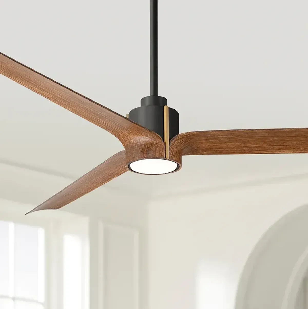 60" Casa Vieja Aero Matte Black and Koa LED Ceiling Fan with Remote