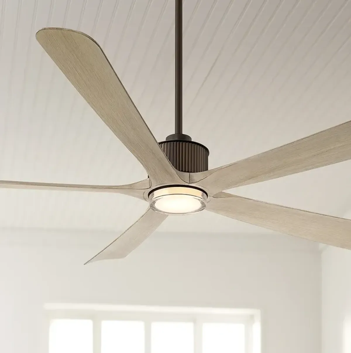 60" Casa Vieja Hex Bronze and White Oak LED Ceiling Fan with Remote