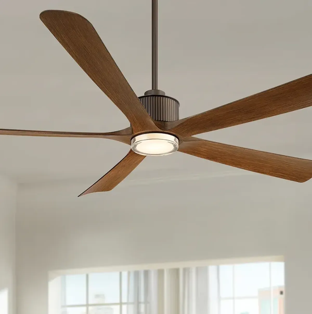 60" Casa Vieja Hex Bronze and Koa LED Ceiling Fan with Remote