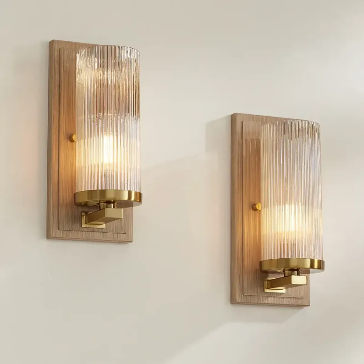Stiffel Palais 12 1/2" High Gold and Wood Wall Sconce Set of 2