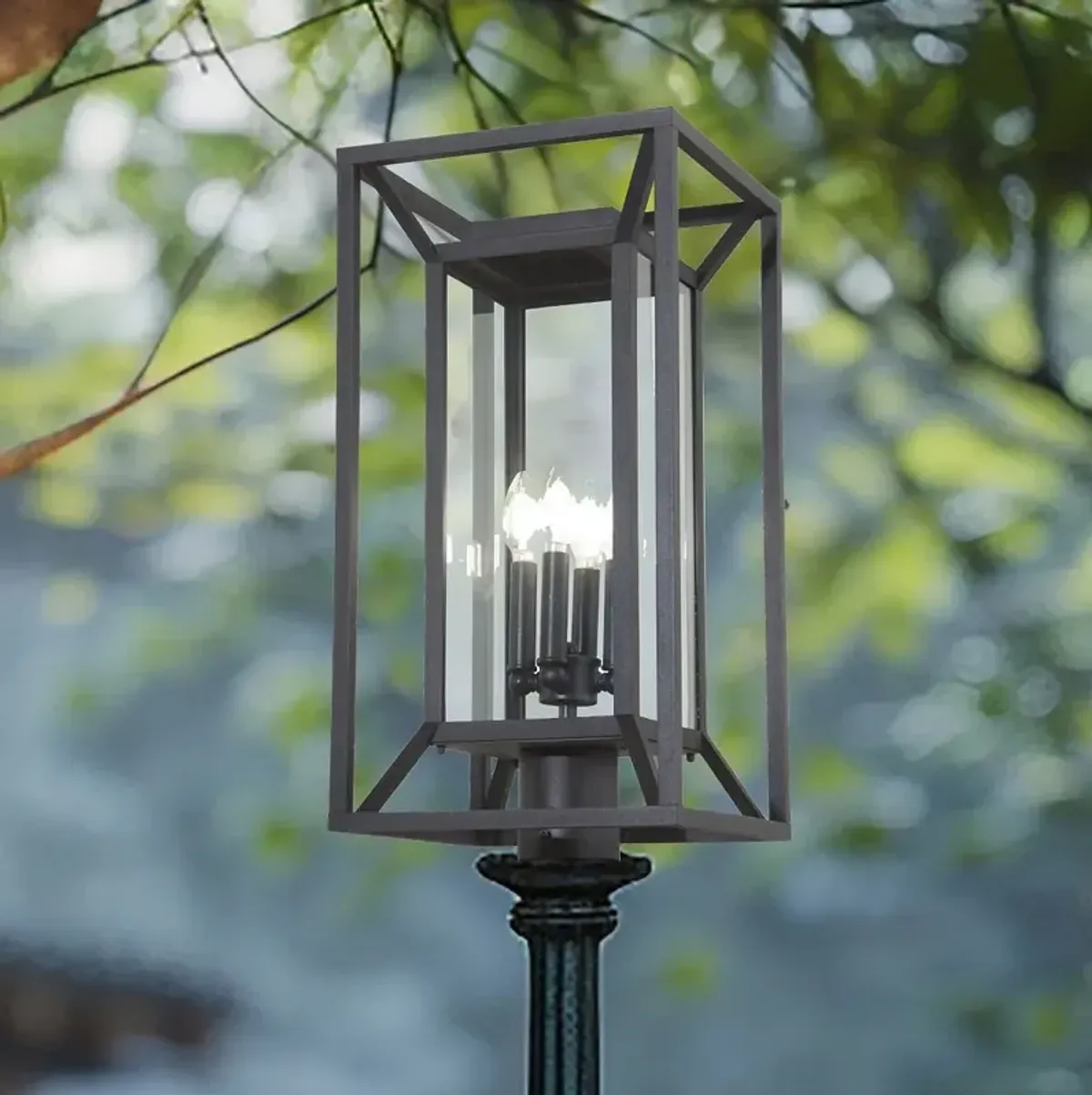 The Great Outdoors Harbor View 4-Light 11.5-in Black Outdoor Post Lantern