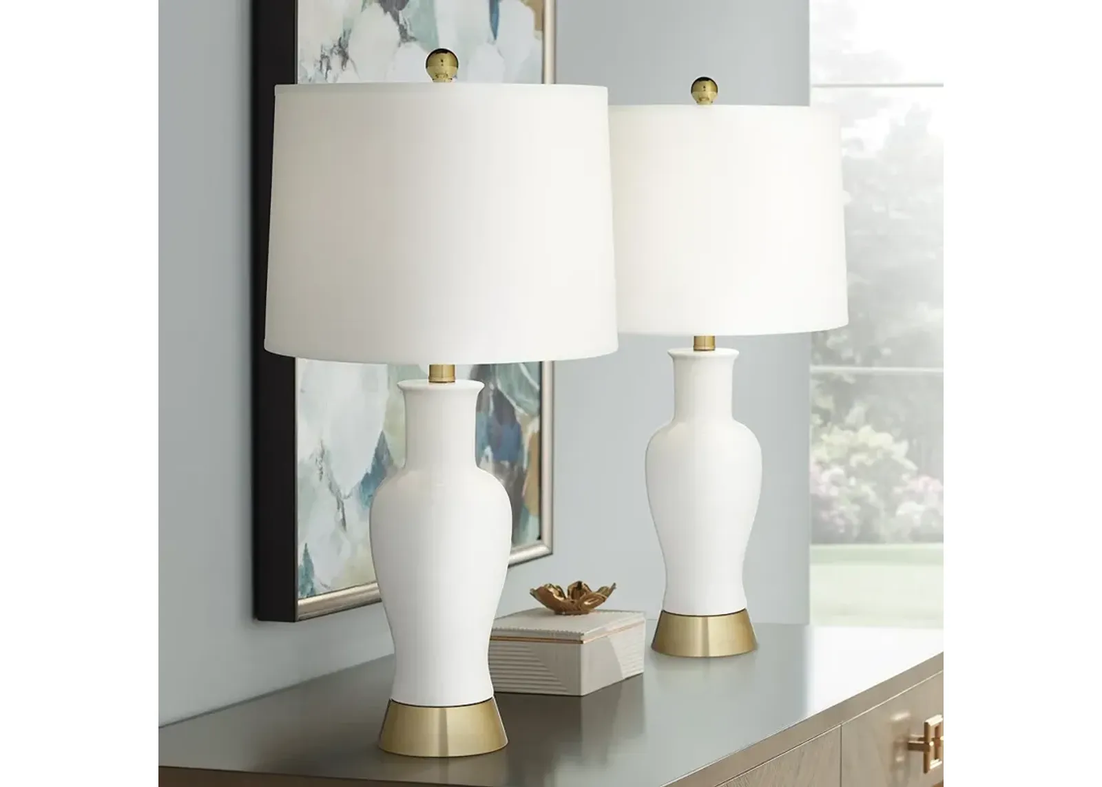 Pacific Coast Lighting 26 1/2" White Ceramic Table Lamps Set of 2