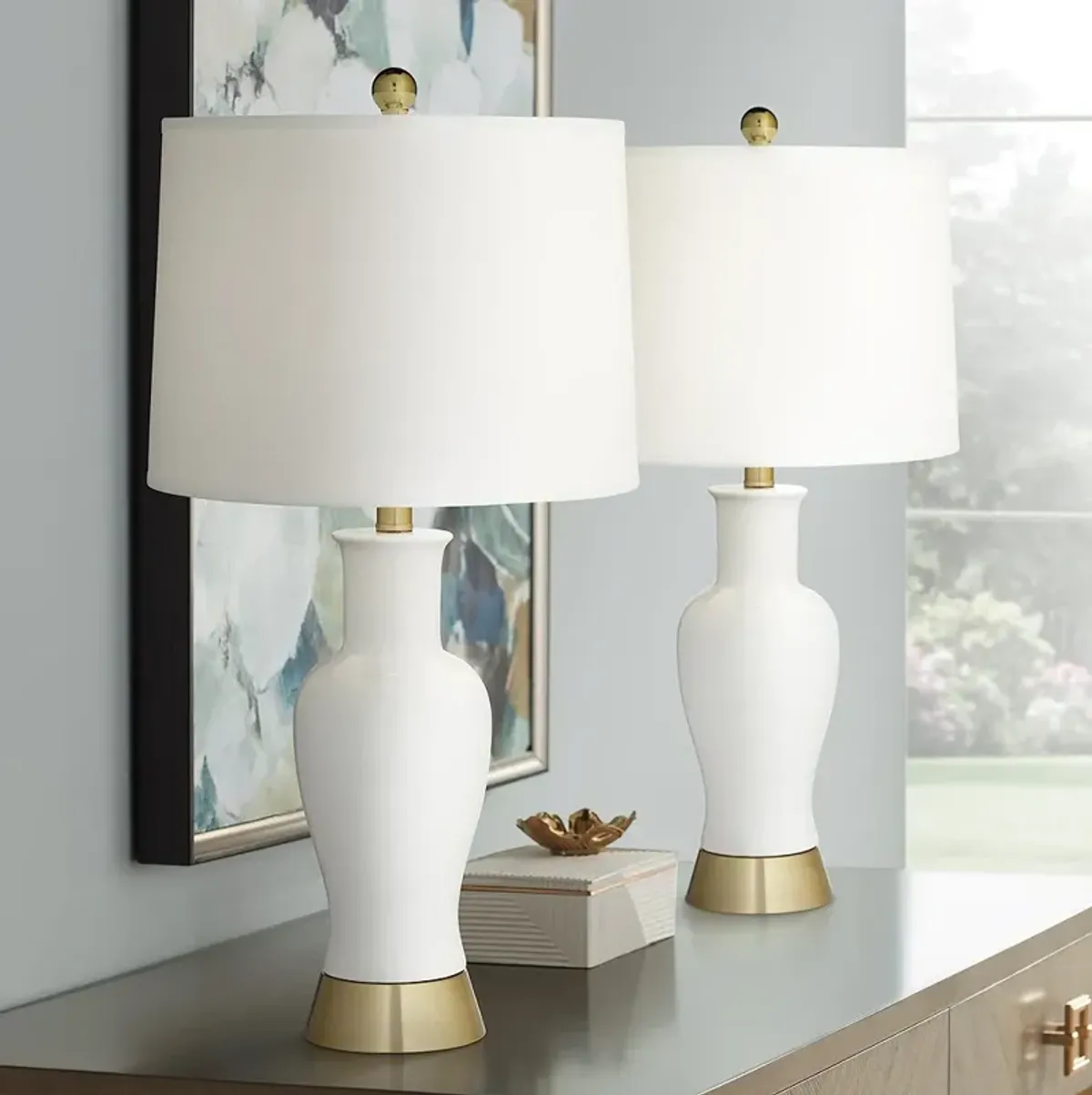 Pacific Coast Lighting Almond White Ceramic Table Lamps Set of 2