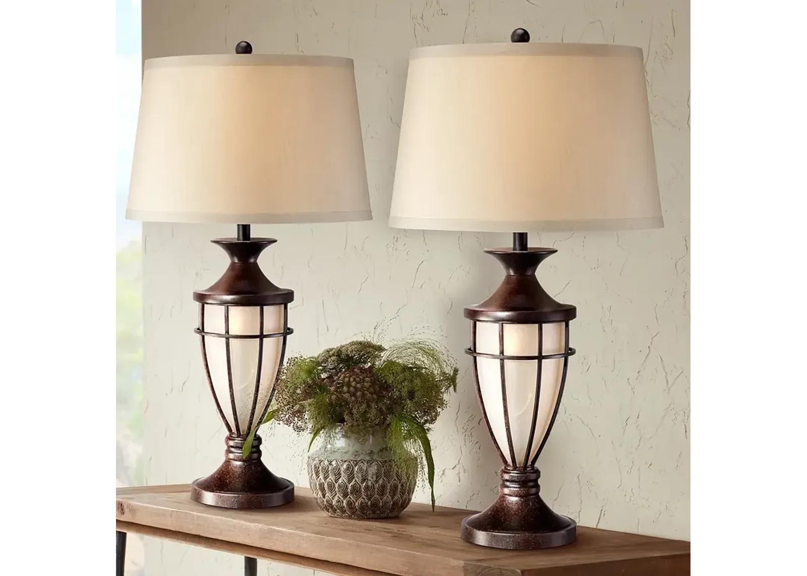 John Timberland Mission Cage 33" Night Light Urn Table Lamps Set of 2