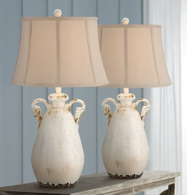 Regency Hill Isabella 29" Rustic Ivory Ceramic Table Lamps Set of 2
