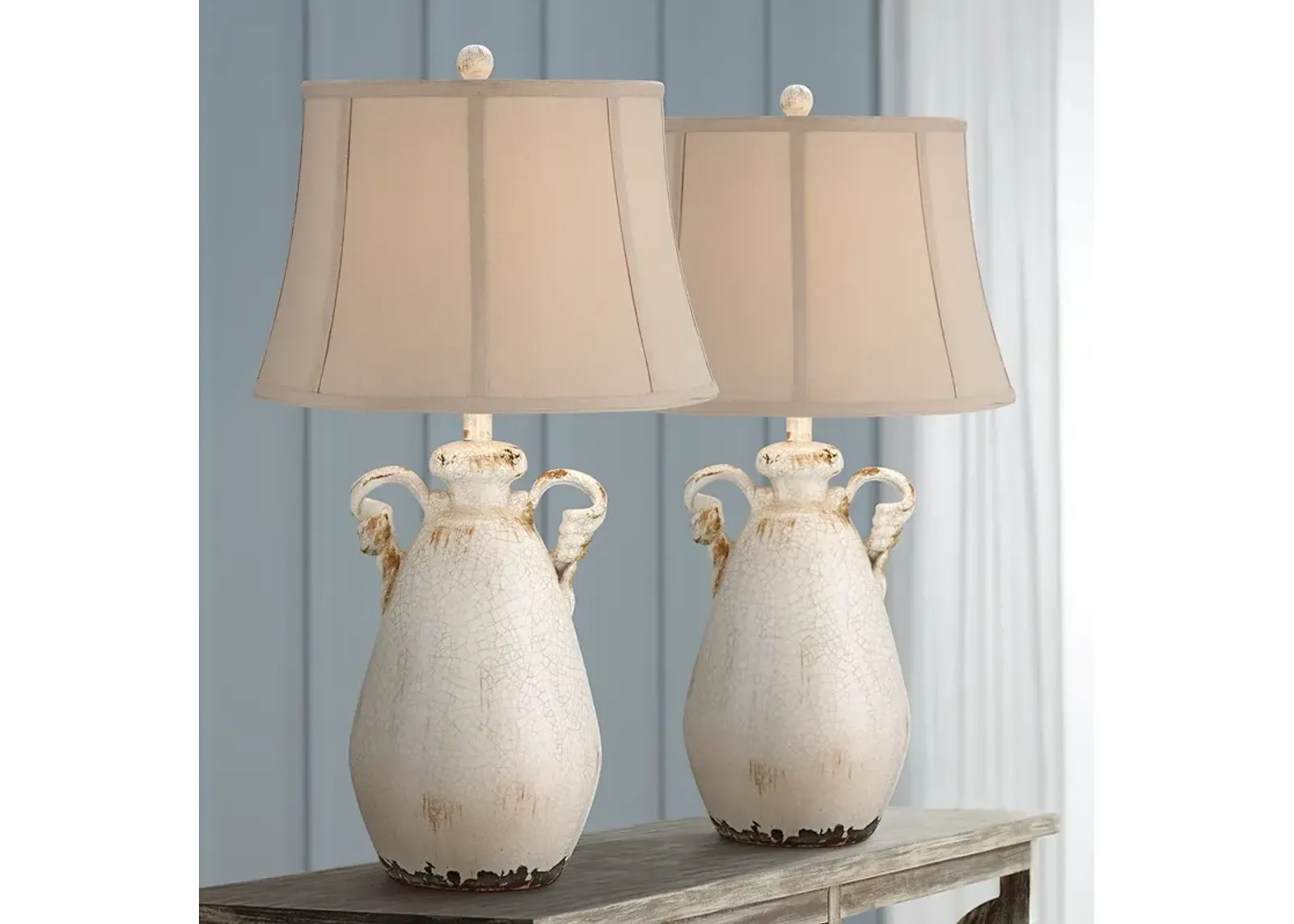 Regency Hill Isabella 29" Rustic Ivory Ceramic Table Lamps Set of 2