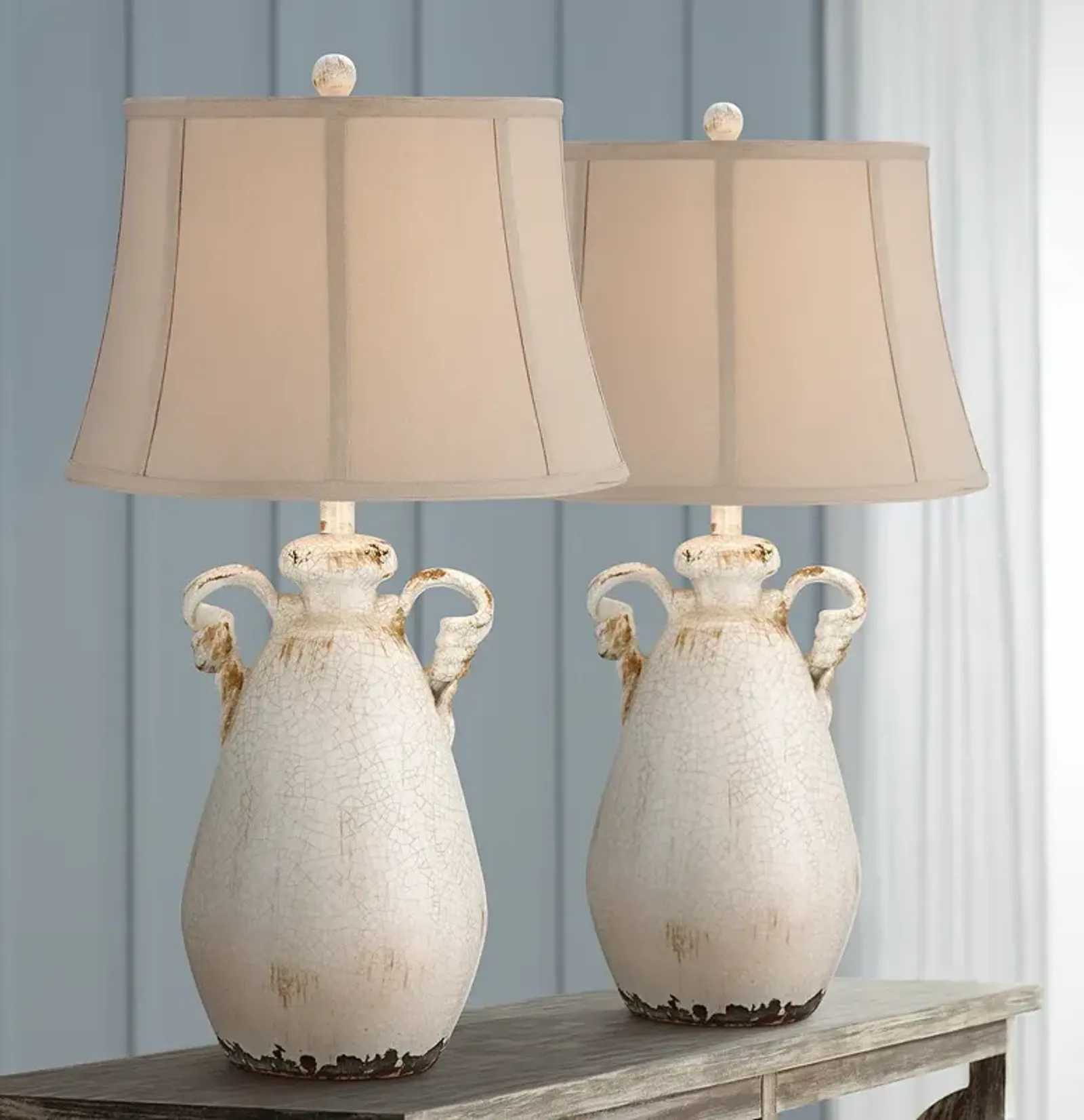 Regency Hill Isabella 29" Rustic Ivory Ceramic Table Lamps Set of 2