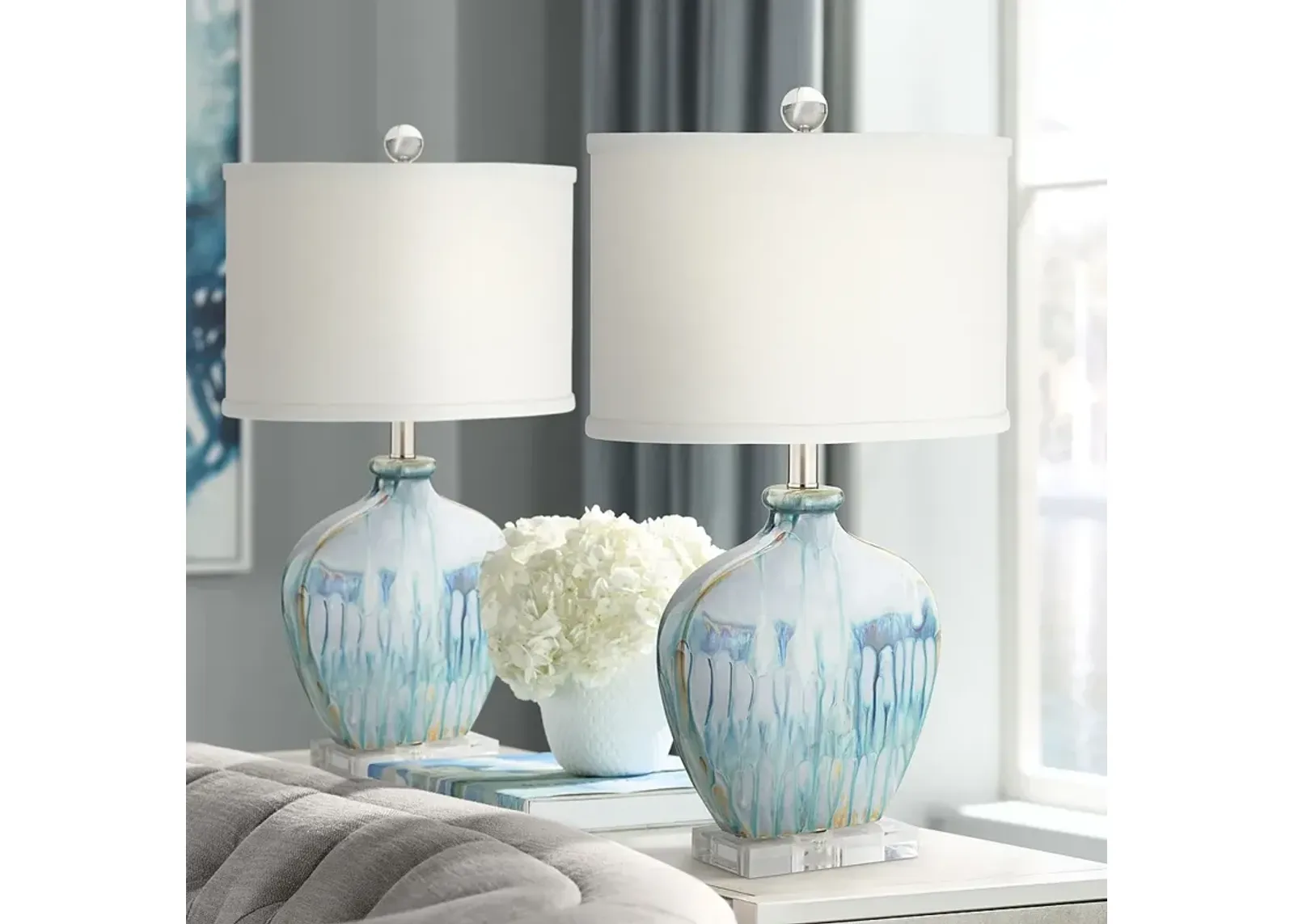 Possini Euro Mia 25" Blue Drip Ceramic Table Lamps Set of 2