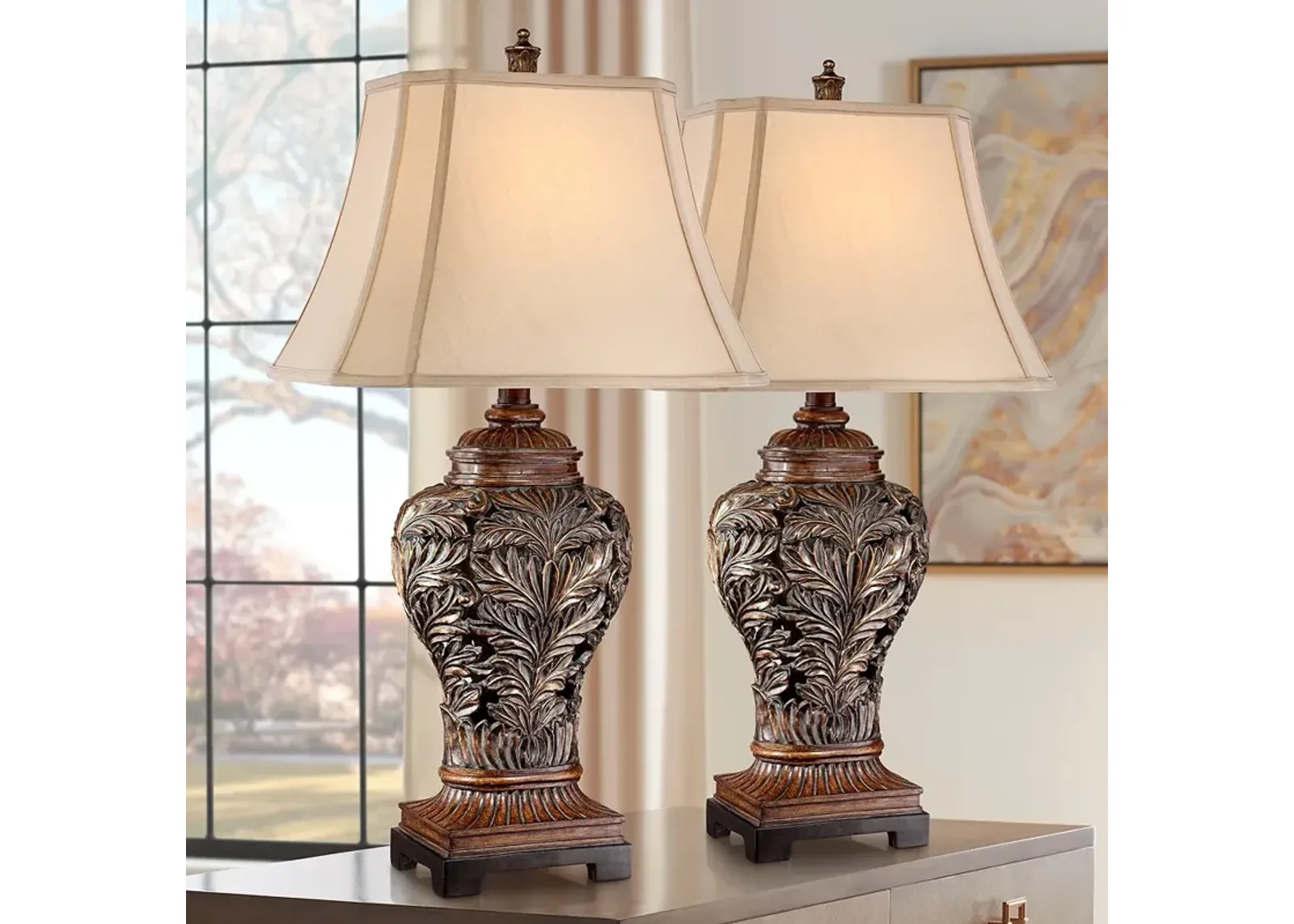 Barnes and Ivy Oak Vase 32 1/2" Traditional Table Lamps Set of 2