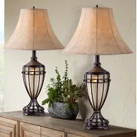 Franklin Iron Works Cardiff Iron Night Light Urn Table Lamps Set of 2