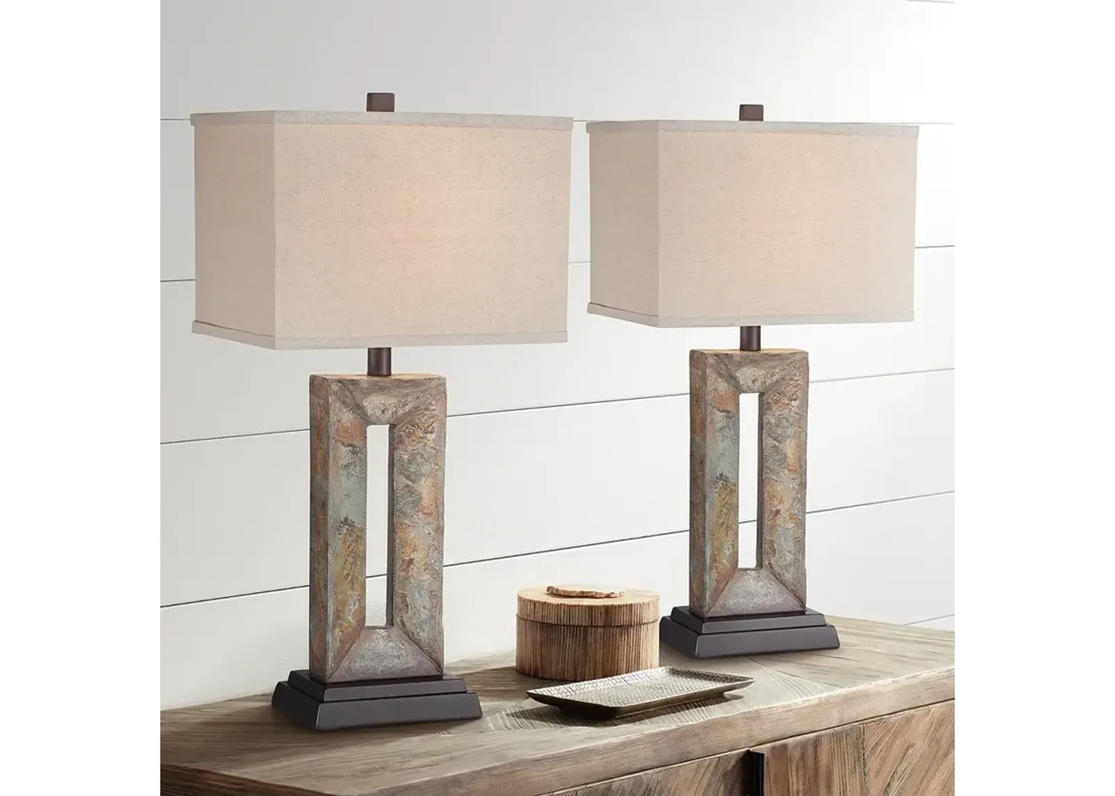 Franklin Iron Works Tahoe 26" Rectangular Slate Table Lamps Set of 2