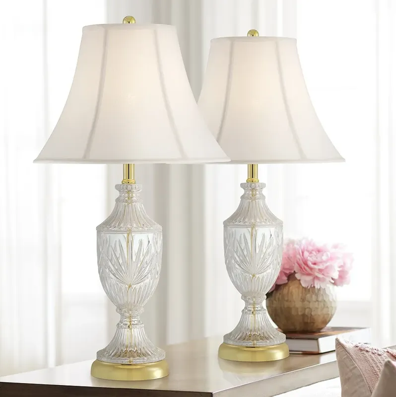 Regency Hill 26 1/2" Brass and Cut Glass Urn Table Lamps Set of 2