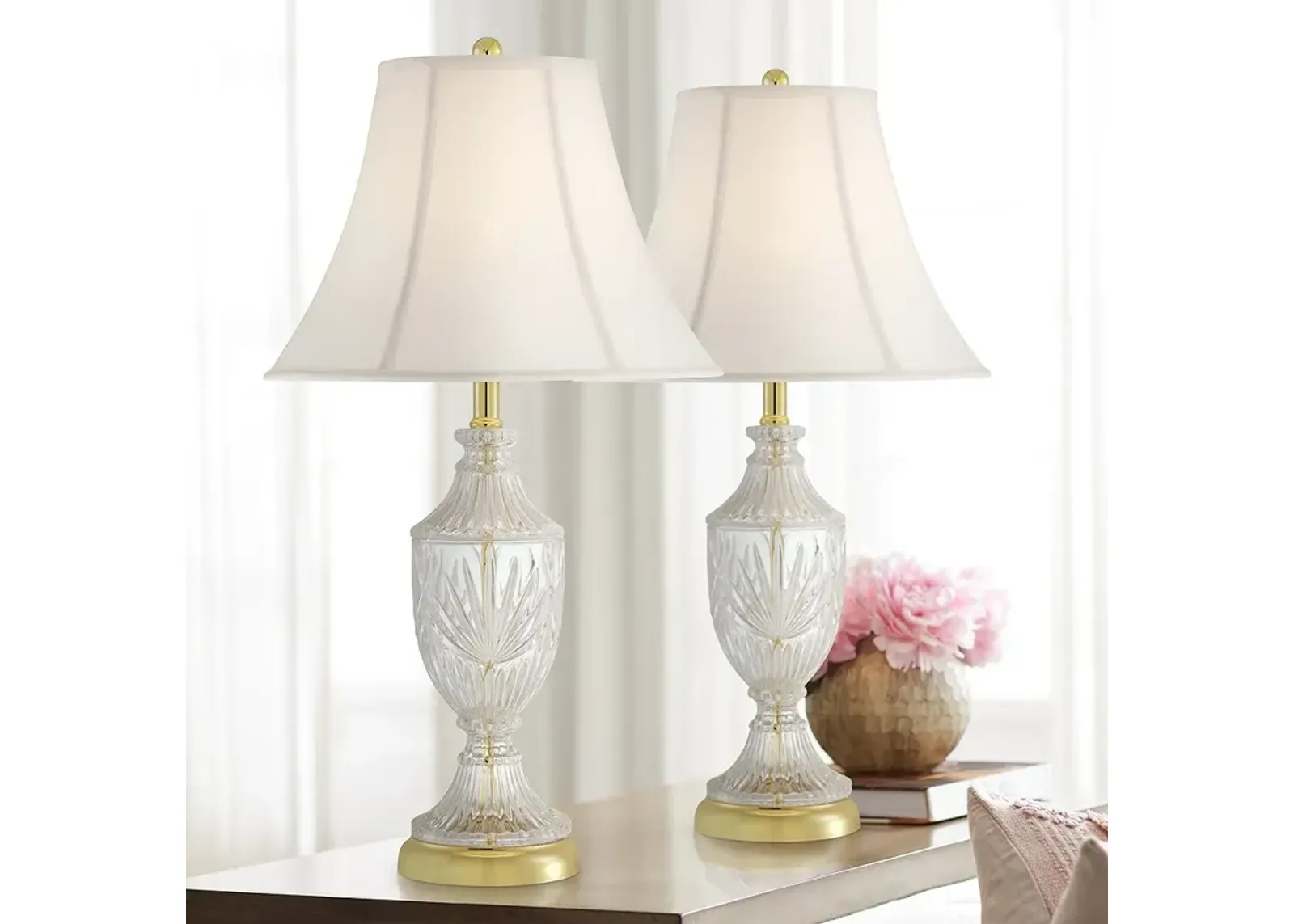 Regency Hill 26 1/2" Brass and Cut Glass Urn Table Lamps Set of 2