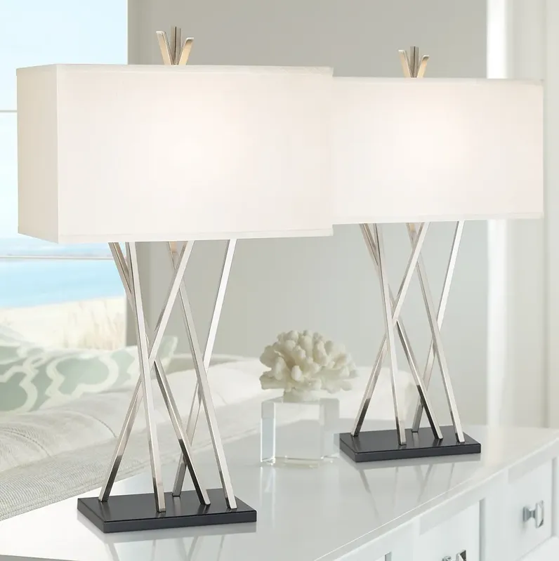 Possini Euro Asymmetry Brushed Steel Table Lamp Set of 2