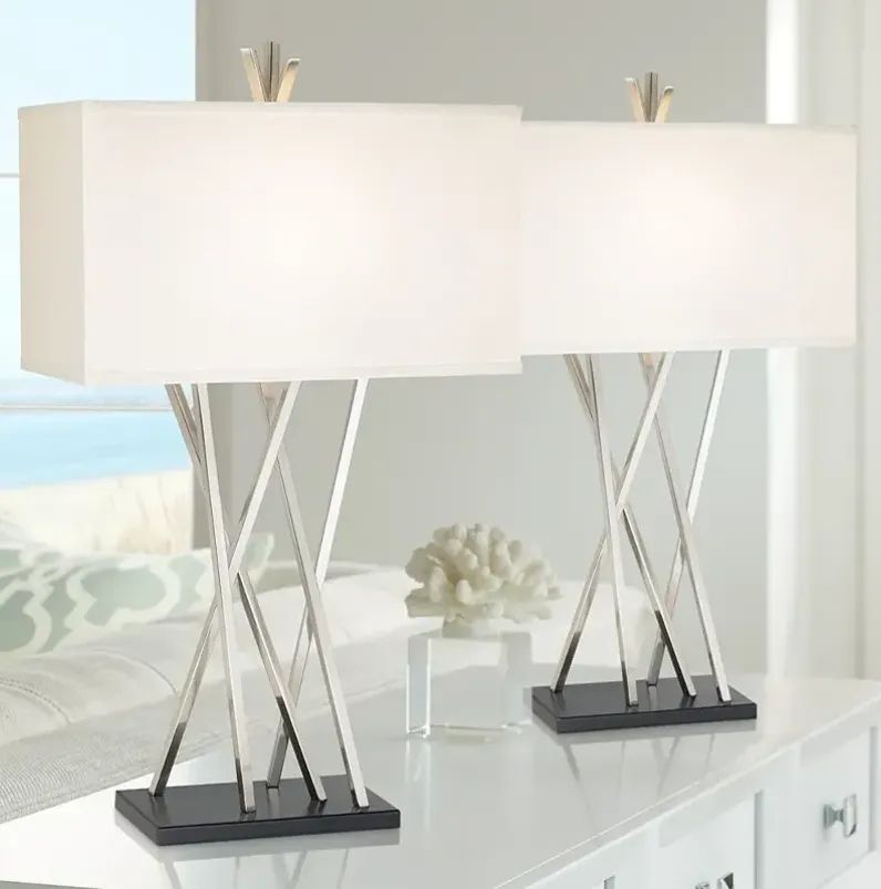 Possini Euro Asymmetry Brushed Steel Table Lamp Set of 2