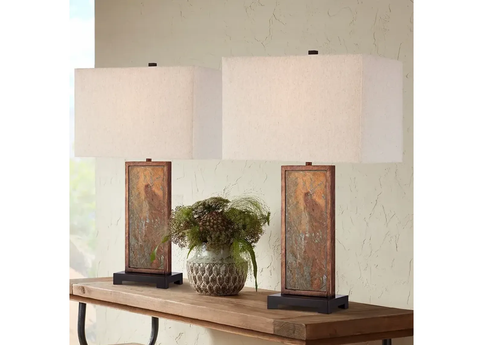 Franklin Iron Works Yukon 30" Natural Slate Stone Table Lamps Set of 2