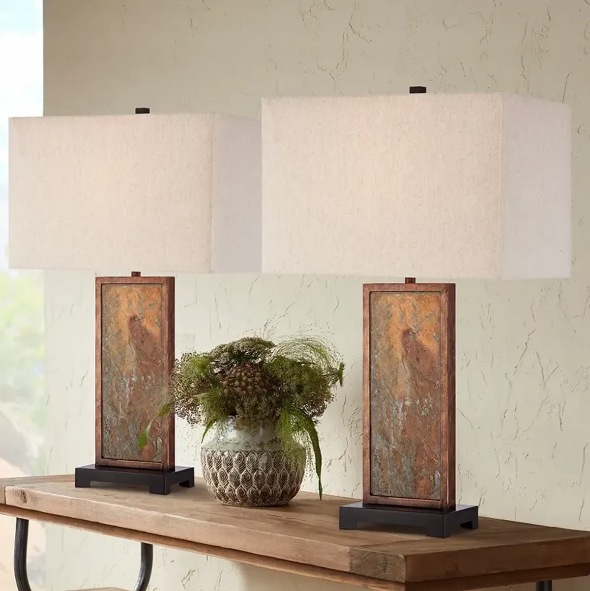 Franklin Iron Works Yukon 30" Natural Slate Stone Table Lamps Set of 2