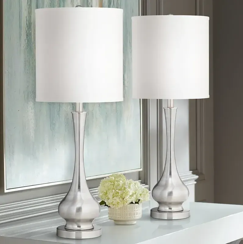 Possini Euro Brushed Steel 32" Tall Gourd Table Lamps Set of 2