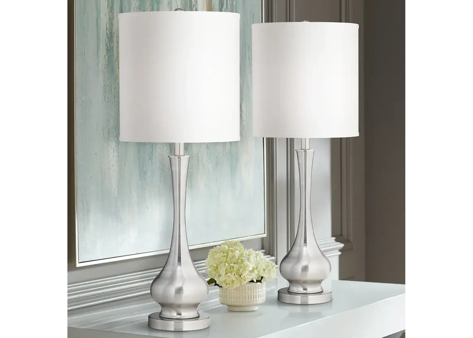 Possini Euro Brushed Steel 32" Tall Gourd Table Lamps Set of 2