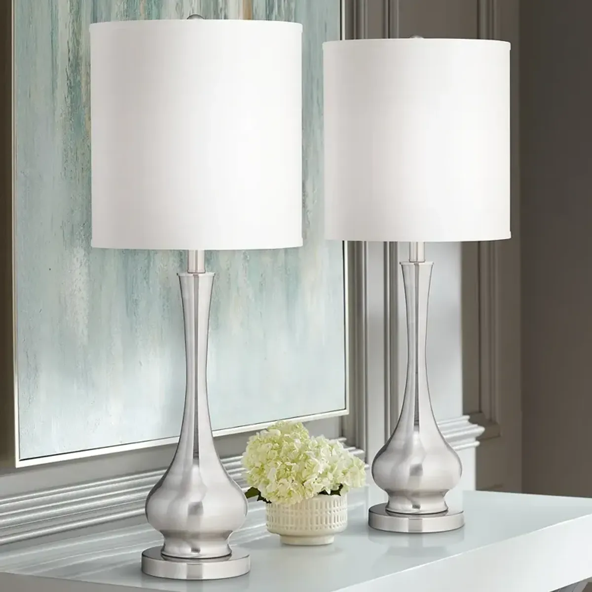 Possini Euro Luffa 32"H Sleek Gourd Brushed Nickel Table Lamp Set of 2